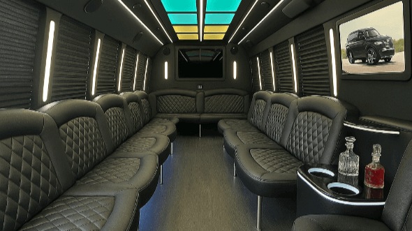Interior of Johnston Party Bus Company's 30 Passenger Party Bus in Johnston