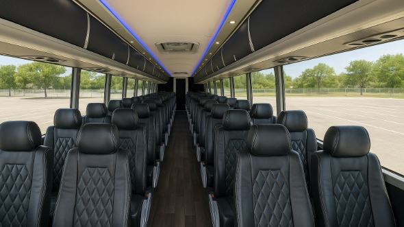 Interior of Rhode Island Party Bus Company's 44 Passenger Charter Bus in Rhode Island