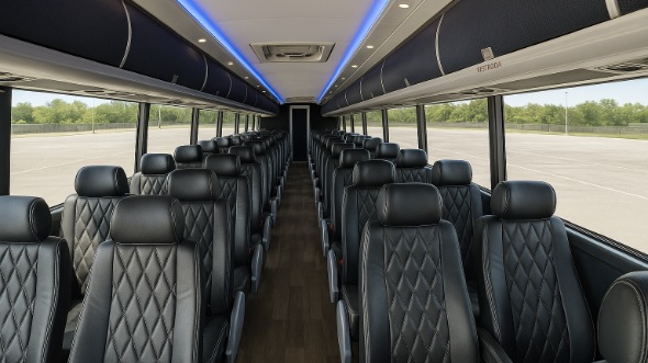 Interior of Rhode Island Party Bus Company's 45 Passenger Charter Bus in Rhode Island