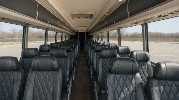 Interior of Rhode Island Party Bus Company's 46 Passenger Charter Bus in Rhode Island