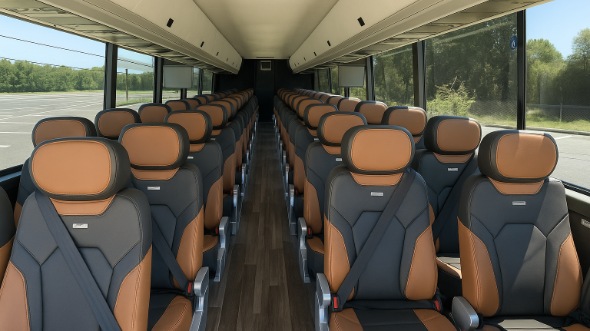 Interior of Rhode Island Party Bus Company's 47 Passenger Charter Bus in Rhode Island
