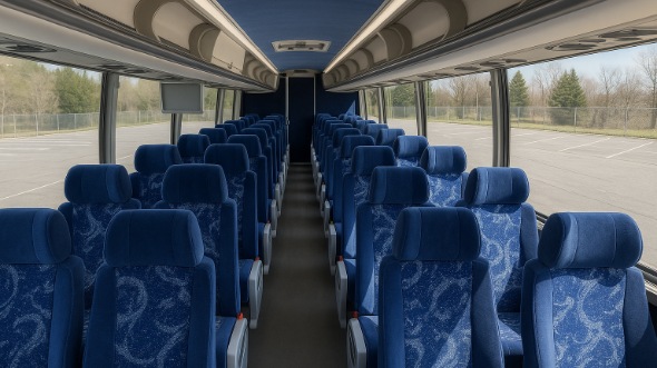 Interior of Rhode Island Party Bus Company's 48 Passenger Charter Bus in Rhode Island
