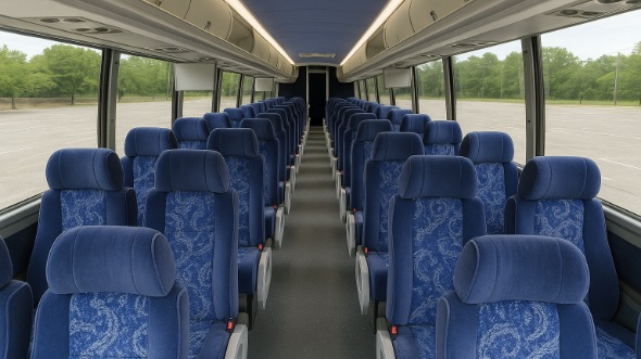 Interior of Rhode Island Party Bus Company's 51 Passenger Charter Bus in Rhode Island