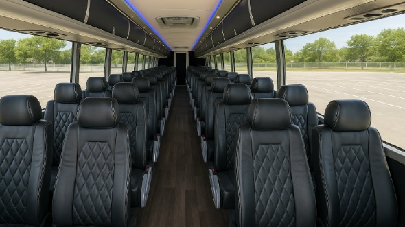 Interior of Rhode Island Party Bus Company's 54 Passenger Charter Bus in Rhode Island